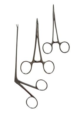 60s 3 PC STAINLESS STEEL MEDICAL FORCEPS LONG REACH ALLIGATOR MOSQUITO CURVED